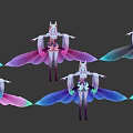 Game And Movie Character With Fox Ears Multiple Pink Green Gradient Tails And Decorative Outfit