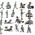 Kids In Plaid Shirts Playing With Toys In Various Poses And Activities