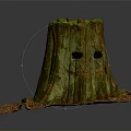 Natural Wood Tree Stump With Green Moss And Rustic Branches On Ground