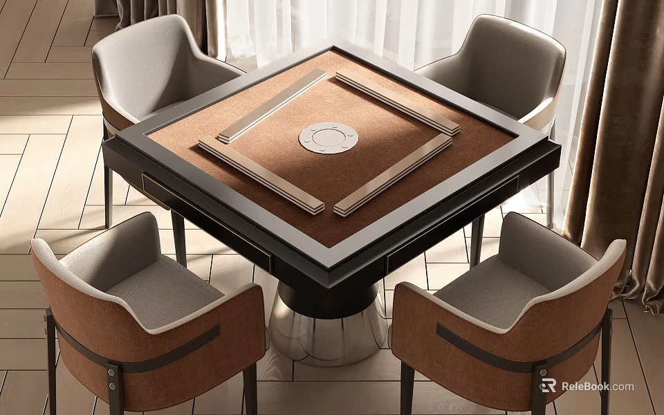 Modern Entertainment Table With Four Chairs In A Well Lit Room 3d model 