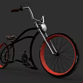 Vintage Bicycle With Black Frame Red Rims Curved Handlebars And Round Headlight