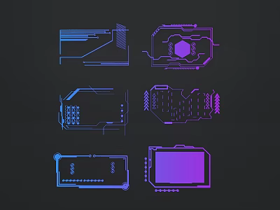 Sculpture Carving Art with Line Style Electronic Components Design in Blue Purple and Black Background 3d model