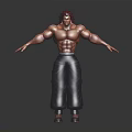 Muscular Male Character With Red Spiky Hair Shirtless In Baggy Pants And Slippers