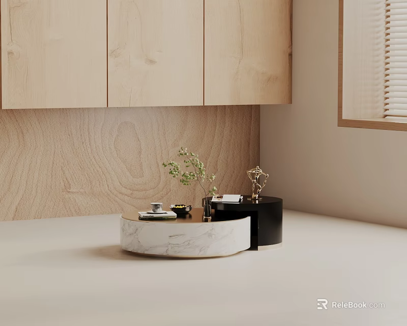 Modern Sofa Coffee Table Set With Wooden Wall And Marble Top Decorative Items 3d model 