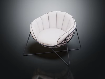 Modern Single Sofa with Circular Backrest Soft Plush Cushion Light Fabric and Metal Frame 3d model
