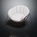 Modern Single Sofa with Circular Backrest Soft Plush Cushion Light Fabric and Metal Frame