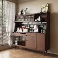Modern Wooden Sideboard With Glass Doors Wine Bottles Coffee Machine And Decorative Items