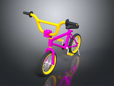 Colorful Kids Bike With Pink Frame Yellow Handlebars And Yellow Wheels 3d model