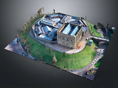 Ancient Architecture Model With Circular Layout Traditional Roofs Green Lawns And Stone Walls 3d model