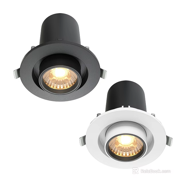 Modern Black and White Recessed Downlights with Warm Yellow Lighting for Home Ceiling 3d model 