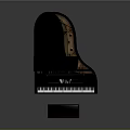 Black Grand Piano Furniture With Open Lid And Matching Wooden Bench