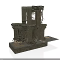 Contemporary Setting Featuring Ancient Stone Ruin Model with Broken Pillars and Debris