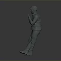 3D Model Of Construction Worker In Safety Helmet And Work Uniform Walking On Gray Background