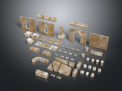 Scenic Historical Landscape Featuring Ancient Stone Architectural Components Arches Blocks And Brick Carvings 3d model