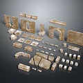 Scenic Historical Landscape Featuring Ancient Stone Architectural Components Arches Blocks And Brick Carvings