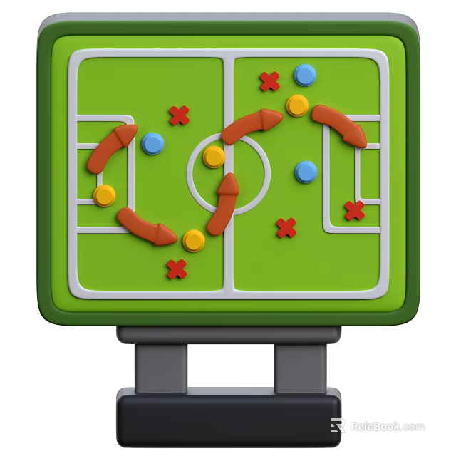 Football Field Decorative Ornament Set With Red Crosses Blue Yellow Dots And Brown Curved Shapes 3d model 