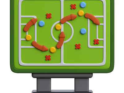 Football Field Decorative Ornament Set With Red Crosses Blue Yellow Dots And Brown Curved Shapes 3d model