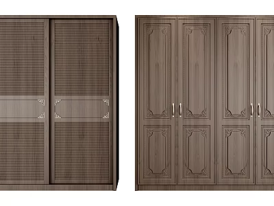 Modern Wooden Wardrobe Doors With Sliding Hinged Designs And Carved Wood Details 3d model