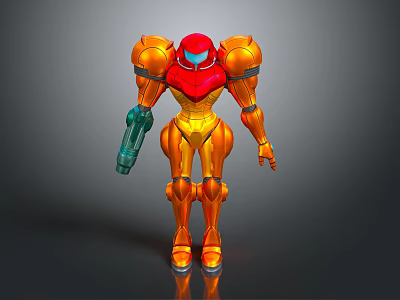 Orange Red Armored Warrior Character With Green Weapon And Shiny Armor 3d model