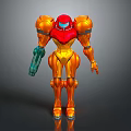 Orange Red Armored Warrior Character With Green Weapon And Shiny Armor