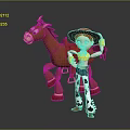 Kids Cowboy Toy Girl With Red Hat And Brown Standing Horse