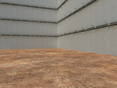 Gray Building Walls With Horizontal Metal Brackets And Rough Brown Floor Interior 3d model