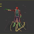 Cosmic Space Warrior In Armored Suit Holding Laser Weapon With Energy Trails