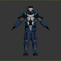 Futuristic Blue Armored Sci Fi Character With Extraterrestrial Creature In Battle Scene