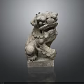 Traditional Chinese Stone Lion Statue Standing On Square Base With Intricate Carving Details