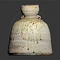 Handcrafted Ceramic Vessel With Creamy White And Brown Flowing Dripping Glaze Effect