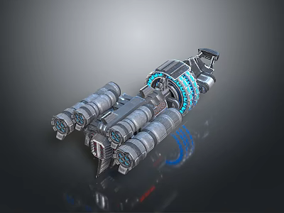 Futuristic Spaceship With Metallic Body Multiple Engines Blue Circular Lights And Reflective Surface 3d model