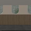 Contemporary Background Wall With Three Semi Circular Glass Lotus Decorations And Bamboo Weave Texture Lighting