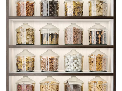 Glass Spice Jars Neatly Arranged On Wooden Shelves With Various Dried Ingredients 3d model