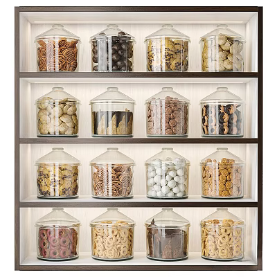 Glass Spice Jars Neatly Arranged On Wooden Shelves With Various Dried Ingredients 3d model