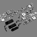 Assorted Metal Mechanical Components Featuring Switches Knobs And Connectors 3d model
