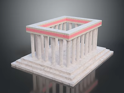 Ancient Greek Style Architectural Model With White Columns Red Top And Stepped Base 3d model