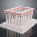 Ancient Greek Style Architectural Model With White Columns Red Top And Stepped Base