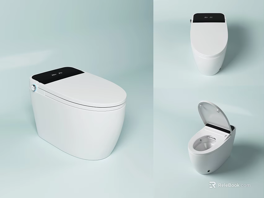 Modern White Smart Toilet Design With Black Control Panel And Open Lid 3d model 