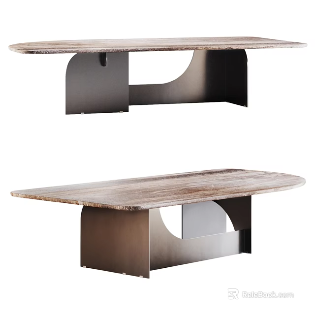 Modern Dining Table With Wooden Texture Top And Geometric Metal Legs 3d model 