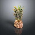 Fresh Ripe Pineapple With Green Leafy Top On Black Surface With Reflection