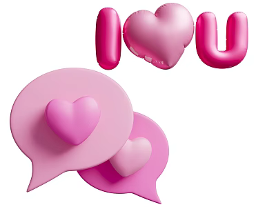 Pink Inflatable Decorations With I U Letters Speech Bubble Shapes And Heart Motifs 3d model
