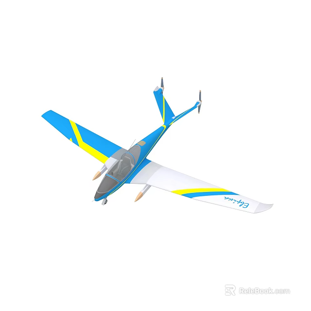 Blue Yellow White Model Airplane With Sleek Wings And Transparent Cockpit 3d model 