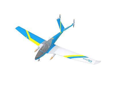 Blue Yellow White Model Airplane With Sleek Wings And Transparent Cockpit 3d model