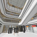 Modern Spacious Shopping Mall Lobby With Multi Level Floors Glass Railings And Bright Lighting