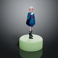 Pink Haired 3D Character In Blue Uniform With Red Bowtie And Purple Bag On Green Circular Base