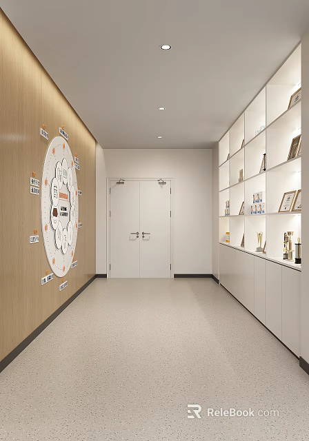 Hospital Outpatient Clinic Corridor Featuring Floor Plan Directory White Double Doors And Display Cabinets 3d model 