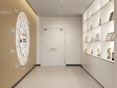 Hospital Outpatient Clinic Corridor Featuring Floor Plan Directory White Double Doors And Display Cabinets 3d model