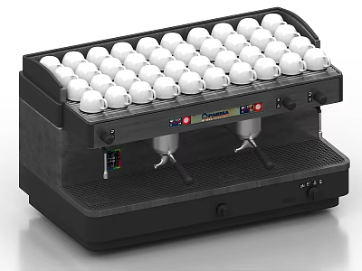 Modern Kitchen Appliance Coffee Machine With Rows Of White Cups On Top 3d model