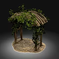 Rustic Wooden Garden Archway Structure With Climbing Vines Green Leaves And Stone Paving