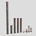 Metal Pipes In Various Sizes With Rustic Finish And Fittings For Industrial Use